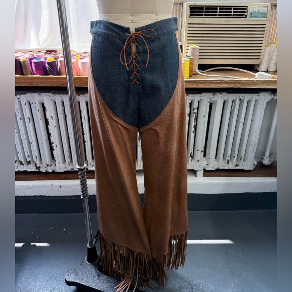 nwt denim western fringe pants cowboy aspen high waist lace up jeans